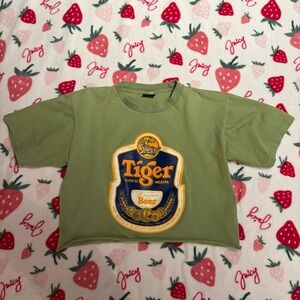 Y2K Tiger Beer Cropped Graphic Tee Green shirt